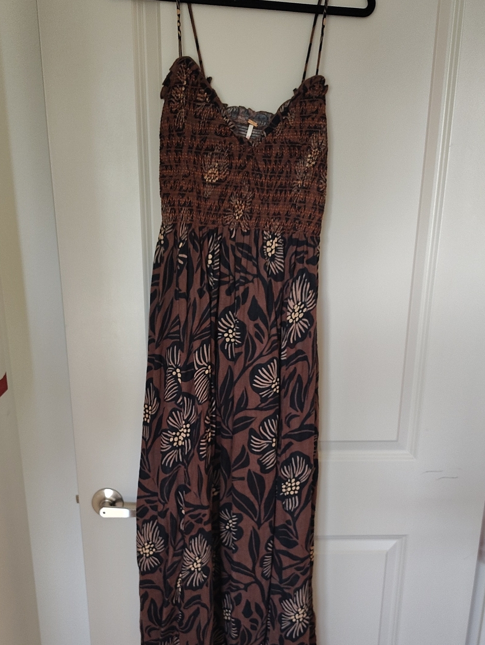 Free People Brown Floral Smocked Maxi Dress